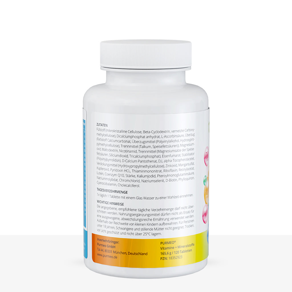 PURMEO Vitamine und Mineralstoffe | 26 Mikronährstoffe perfekt agestimmt in 1 Tablette